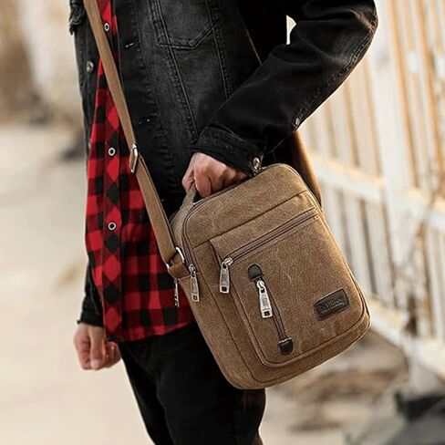 Messenger bag for Men Women, Vintage Canvas Crossbody Bag Shoulder Bag Multi Pocket Purse, Small Messenger Satchel Bag Travel in Saudi Arabia