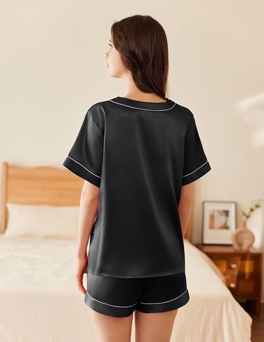 Ekouaer 2 Pack Silk Pajamas for Women Short Sleeve Satin Pj Set Soft V neck Sleepwear Loungewear, S-XXL in Saudi Arabia