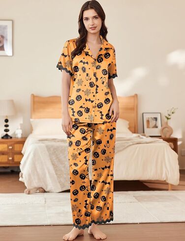 Ekouaer Womens Silk Satin Pajamas Set Button Down 2 Piece Pjs Short Sleeve Long Pants Sleepwear Lounge Set, S-XXL in Saudi Arabia
