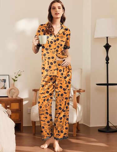 Ekouaer Womens Silk Satin Pajamas Set Button Down 2 Piece Pjs Short Sleeve Long Pants Sleepwear Lounge Set, S-XXL in Saudi Arabia