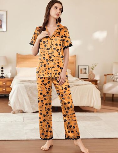 Ekouaer Womens Silk Satin Pajamas Set Button Down 2 Piece Pjs Short Sleeve Long Pants Sleepwear Lounge Set, S-XXL in Saudi Arabia