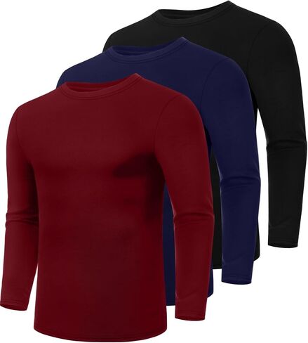 Ficerd 3 Pack Men's Big and Tall Shirts Long Sleeve Cotton Tee Crew Neck Oversize Tops Casual Loose Fit Knitted T Shirts in Saudi Arabia