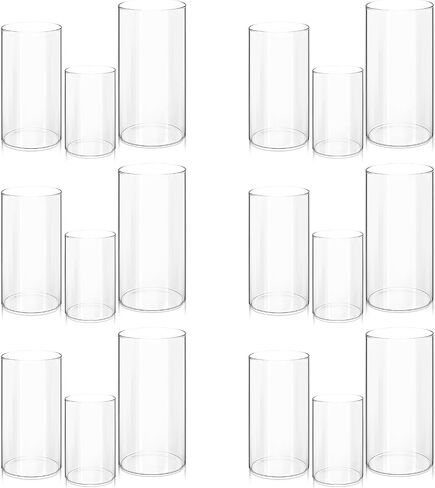Glass Hurricane Candle Holder Set of 6, Pillar Candle Holders for Table Centerpiece, Clear Glass Cylinder Candleholder, Chimney Tube, Clear Vases for Floating Candles Wedding Decorations in Saudi Arabia