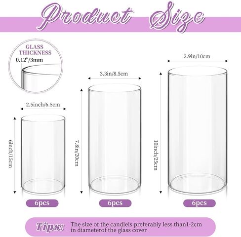 Glass Hurricane Candle Holder Set of 6, Pillar Candle Holders for Table Centerpiece, Clear Glass Cylinder Candleholder, Chimney Tube, Clear Vases for Floating Candles Wedding Decorations in Saudi Arabia