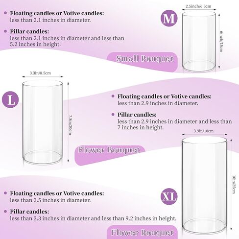 Glass Hurricane Candle Holder Set of 6, Pillar Candle Holders for Table Centerpiece, Clear Glass Cylinder Candleholder, Chimney Tube, Clear Vases for Floating Candles Wedding Decorations in Saudi Arabia
