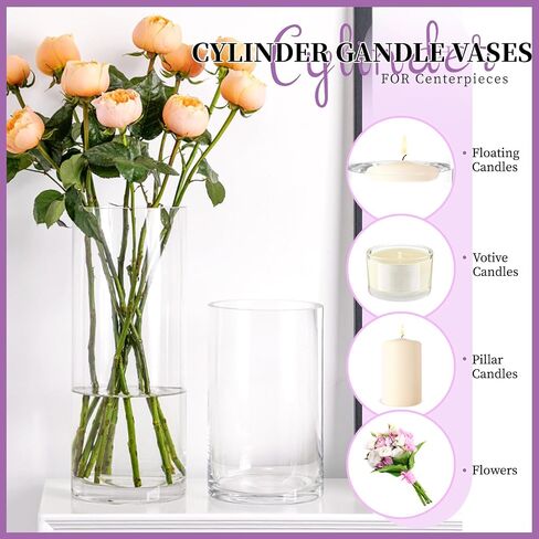 Glass Hurricane Candle Holder Set of 6, Pillar Candle Holders for Table Centerpiece, Clear Glass Cylinder Candleholder, Chimney Tube, Clear Vases for Floating Candles Wedding Decorations in Saudi Arabia