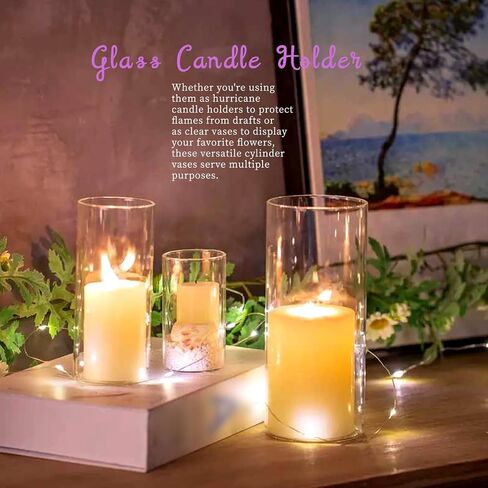 Glass Hurricane Candle Holder Set of 6, Pillar Candle Holders for Table Centerpiece, Clear Glass Cylinder Candleholder, Chimney Tube, Clear Vases for Floating Candles Wedding Decorations in Saudi Arabia