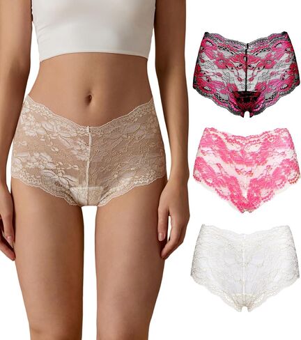 SHARICCA Lace Boyshort Underwear for Women Sexy Cheeky Boy Shorts Panties Soft V-shape Boxers Briefs Pack in Saudi Arabia