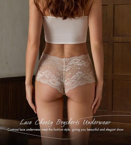 SHARICCA Lace Boyshort Underwear for Women Sexy Cheeky Boy Shorts Panties Soft V-shape Boxers Briefs Pack in Saudi Arabia