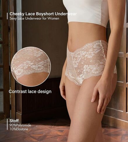 SHARICCA Lace Boyshort Underwear for Women Sexy Cheeky Boy Shorts Panties Soft V-shape Boxers Briefs Pack in Saudi Arabia