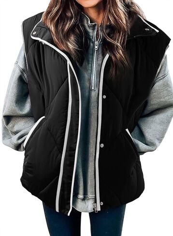 SHEWIN Puffer Vest Causal Sleeveless Quilted Jackets Zip Up Outerwear Vests Womens Fall Fashion 2024 in Kuwait