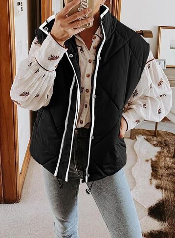 SHEWIN Puffer Vest Causal Sleeveless Quilted Jackets Zip Up Outerwear Vests Womens Fall Fashion 2024 in Kuwait