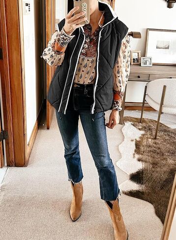 SHEWIN Puffer Vest Causal Sleeveless Quilted Jackets Zip Up Outerwear Vests Womens Fall Fashion 2024 in Kuwait