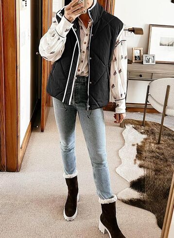 SHEWIN Puffer Vest Causal Sleeveless Quilted Jackets Zip Up Outerwear Vests Womens Fall Fashion 2024 in Kuwait