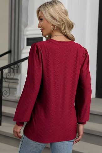 Dokotoo Womens Fall Fashion 2024 Long Sleeve Tops Dressy Casual Blouses Trendy V Neck Puff Sleeve Shirts Business Outfits in Saudi Arabia