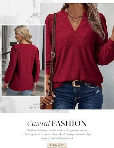 Dokotoo Womens Fall Fashion 2024 Long Sleeve Tops Dressy Casual Blouses Trendy V Neck Puff Sleeve Shirts Business Outfits in Saudi Arabia