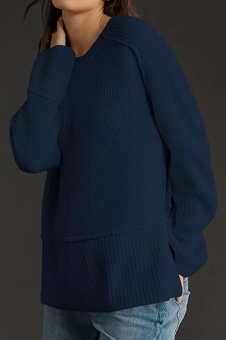 Cakulo Womens Fall 2024 Knit Crew Neck Pullover Sweaters Oversized Long Sleeve Split Casual Winter Ribbed Sweater in Kuwait