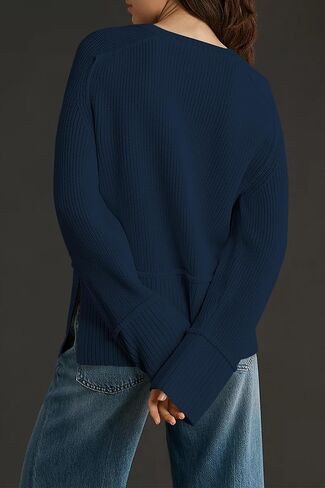 Cakulo Womens Fall 2024 Knit Crew Neck Pullover Sweaters Oversized Long Sleeve Split Casual Winter Ribbed Sweater in Kuwait