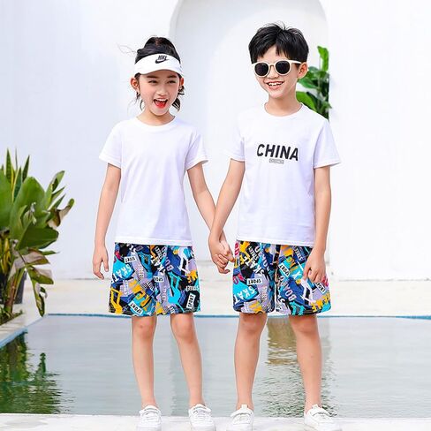 Toddler Boys Girls Printed Beach Shorts Kids Cartoon Graffiti Casual Shorts Cotton Poplin Lightweight Summer Trunks in Kuwait
