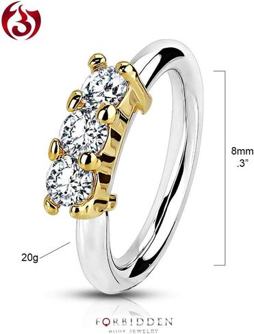 Forbidden Body Jewelry 20g 8mm Surgical Steel Bendable Nose Ring and Cartilage Hoop Lined with 3 CZ Gems in Saudi Arabia