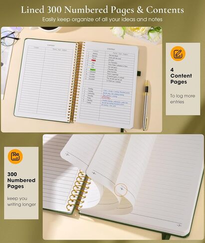 Spiral Notebook Journal with 300 Numbered Pages, Lined Hardcover Leather Spiral Journals for Men Women, B5 College Ruled Notebooks 7.6"x10", 100GSM Thick Spiral Notebook for Writing Work School, Black in Saudi Arabia