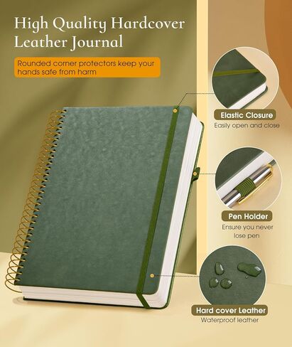Spiral Notebook Journal with 300 Numbered Pages, Lined Hardcover Leather Spiral Journals for Men Women, B5 College Ruled Notebooks 7.6"x10", 100GSM Thick Spiral Notebook for Writing Work School, Black in Saudi Arabia
