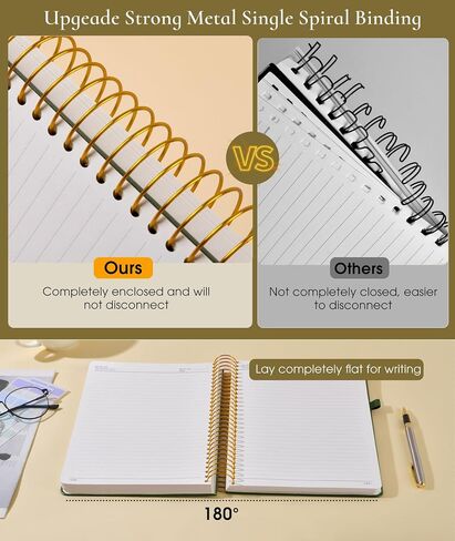Spiral Notebook Journal with 300 Numbered Pages, Lined Hardcover Leather Spiral Journals for Men Women, B5 College Ruled Notebooks 7.6"x10", 100GSM Thick Spiral Notebook for Writing Work School, Black in Saudi Arabia