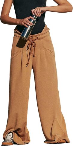 Wide Leg Sweatpants Women High Waisted Cotton Baggy Flared Workout Pants Drawstring Athletic Joggers in Saudi Arabia