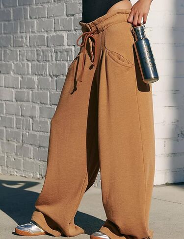 Wide Leg Sweatpants Women High Waisted Cotton Baggy Flared Workout Pants Drawstring Athletic Joggers in Saudi Arabia