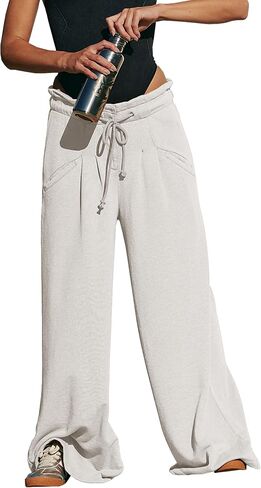 Wide Leg Sweatpants Women High Waisted Cotton Baggy Flared Workout Pants Drawstring Athletic Joggers in Saudi Arabia