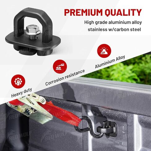 RED WOLF Tie Down Anchors Truck Bed Side Wall Anchor for 2007-2023 GM GMC Canyon Chevy Silverado, 2015-2023 Colorado Sierra for #DZ97903 Aluminium Alloy Carbon Steel w/Wrench (6 Pack) in Saudi Arabia