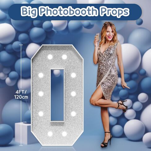 رسائل imprsv Marquee زينة عيد الميلاد الفضية: حروف مضيئة كبيرة بطول 4 أقدام لديكور الحفلات ودش الطفل حرف كبير من الورق المقوى الرغوي O in Kuwait