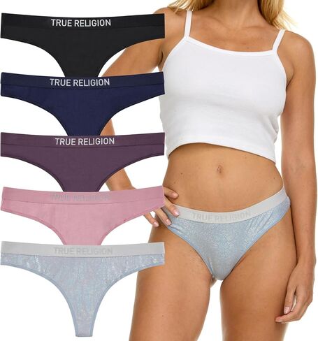 True Religion Thongs for Women Sexy Stretch Cotton Underwear for Women, 5 Pack in Saudi Arabia