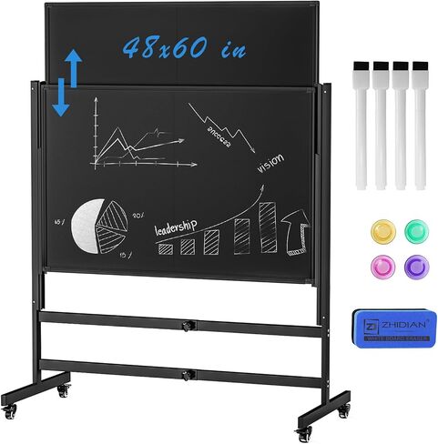 Mobile Chalkboard Height Adjustable - 60x72 inches, Large Rolling Blackboard Double-Sided, Magnetic Black Board on Wheels for School Home Office in Saudi Arabia