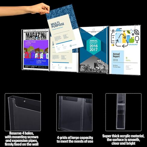 Barydat Acrylic Brochure Holder, 8.5 x 11 Inches Flyer Holder Magazine Display Holder Wall Mount Pamphlet Holder Clear Plastic Brochure Stand Literature Holder Mail Holder for Office Classroom Home in Saudi Arabia