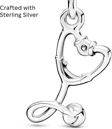 PANDORA Jewelry Bundle with Gift Box - Sterling Silver Stethoscope Dangle Charm with Cubic Zirconia & Moments Sterling Silver Snake Chain Charm Bracelet with Barrel Clasp, 7.9" - Gift for Women in Saudi Arabia