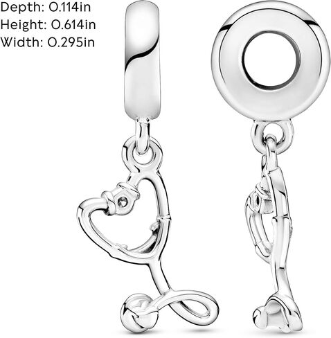 PANDORA Jewelry Bundle with Gift Box - Sterling Silver Stethoscope Dangle Charm with Cubic Zirconia & Moments Sterling Silver Snake Chain Charm Bracelet with Barrel Clasp, 7.9" - Gift for Women in Saudi Arabia