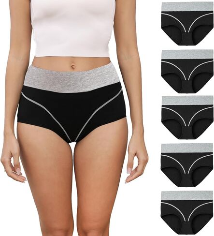 Women's High Waisted Cotton Underwear Briefs Ladies Panties 5 Pack in Saudi Arabia