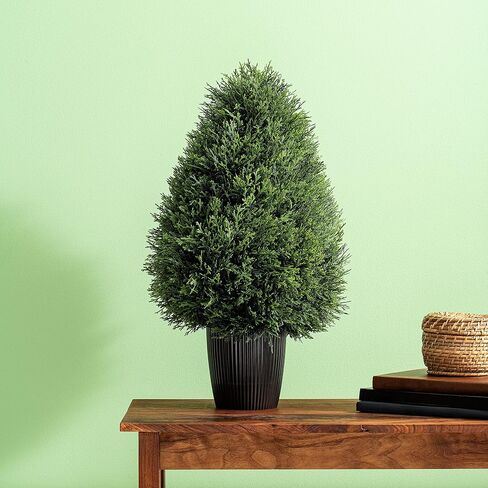 Vickerman 24" Artificial Potted Cedar Teardrop Shaped Bush - Realistic Faux Cedar Topiary Decoration - for Indoor/Outdoor Use - Reliable and Durable in Saudi Arabia