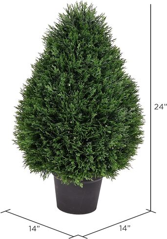 Vickerman 24" Artificial Potted Cedar Teardrop Shaped Bush - Realistic Faux Cedar Topiary Decoration - for Indoor/Outdoor Use - Reliable and Durable in Saudi Arabia