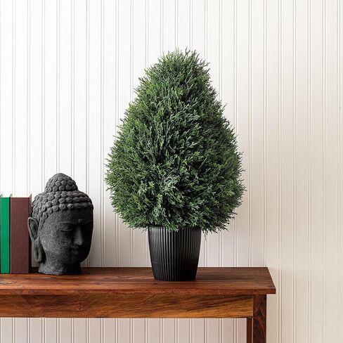 Vickerman 24" Artificial Potted Cedar Teardrop Shaped Bush - Realistic Faux Cedar Topiary Decoration - for Indoor/Outdoor Use - Reliable and Durable in Saudi Arabia