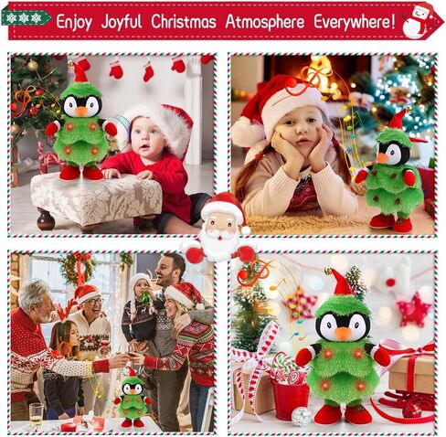 شجرة عيد الميلاد الموسيقية LED، البطريق الحيوان المحشو يكرر ما تقوله، تضيء لعبة قطيفة ناعمة تغني وترقص وتتحدث وتحاكي التواء الدمى المتحركة التفاعلية لتزيين هدايا عيد الميلاد in Kuwait
