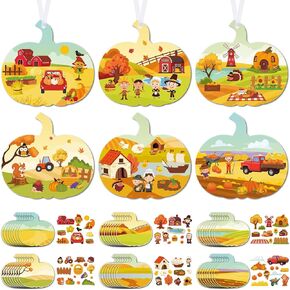 Pasimy 48 Packs Thanksgiving Craft Kits for Kids DIY Autumn Pumpkin Craft Preschool Art Craft Set Make Your Own Pumpkin Craft Fall Pumpkin Ornament Kit for Kid Thanksgiving Classroom Favors Activities