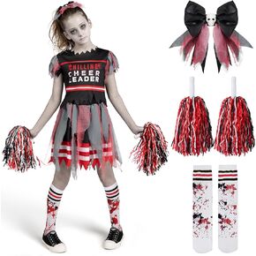 Spooktacular Creations Kids Zombie Cheerleader Halloween Costume, Dead Cheerleader Costume for Girls, Fearleader Outfit