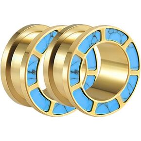2 PCS 8mm-25mm Opal/Blue Turquoise Tunnels Plugs 316L Stainless Steel Screw Ear Expander Stretcher Piercing Ear Gauges Body Jewelry