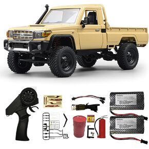 MN82 RC Crawler 1/12 RC Truck 4x4 Toyota LC79 Remote Control Car 2.4GHz Off road Vehicle with TWO 1500mAh Battery Oil Drum Fire Extinguishers 280 Motor RC Pick-up Truck for RC Hobby Adult Yellow