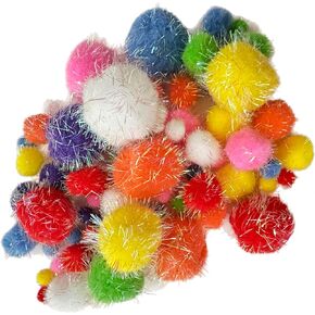 75 pcs Premium Quality Assorted Sizes Fluffy Multicolor Pompoms Sparkly Shimmer Pom Poms Hobby DIY Art Craft Supplies Home School Daycare Arts & Craft No Mess, No Shed