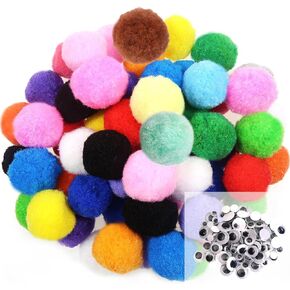 TOAOB 100pcs 2 Inch Large Pom Poms with 100pcs Wiggle Googly Eyes Multicolor Craft Pom Pom Balls for DIY Arts and Crafts Projects and Decorations