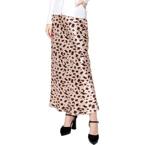 100 Pure Mulberry Silk Bias Cut Long Leopard Print Skirt High Waist Half-Body Skirt