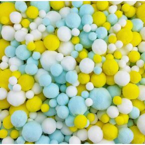 Jxpinet 1000 Pcs 1 cm to 3 cm Pom Poms,Assorted Size Pompoms Multicolor Bulk Pom Poms for Arts and Crafts,Yellow,White,Blue Color